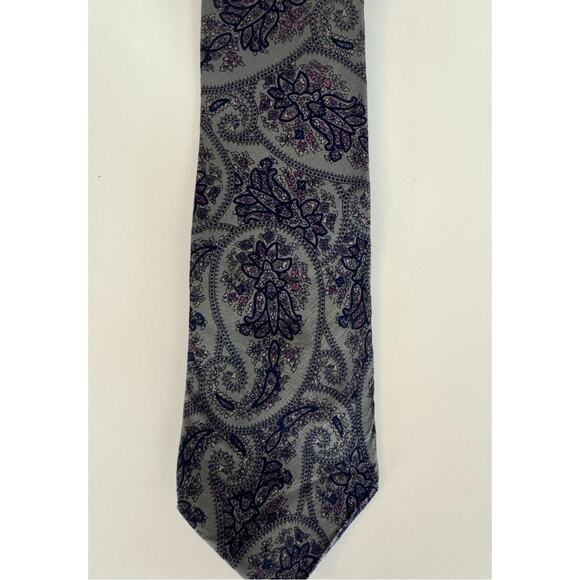 Vintage Christian Dior Silk Tie Gray Navy Purple Paisley Made in USA Italy - Picture 8 of 15